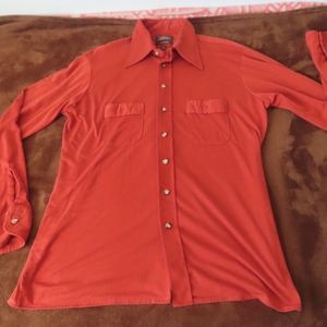 Vtg 60s 70s Polyester Dress Shirt ARROW Carlton Disco orange Mens L